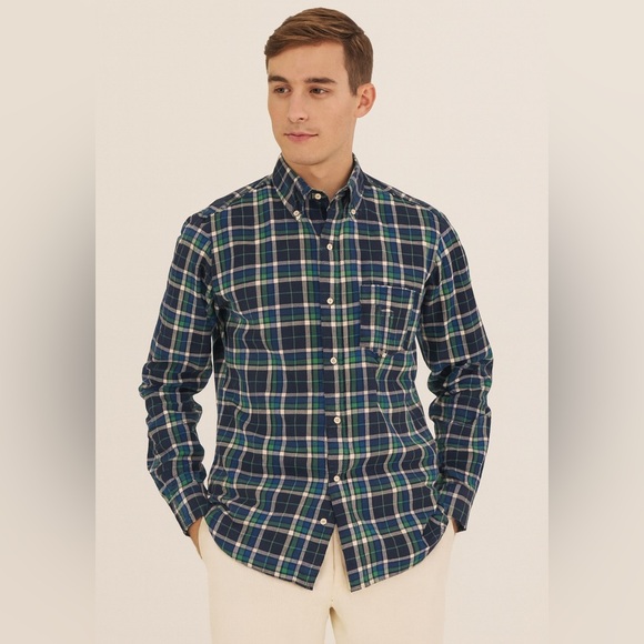 Club Room Men’s Button Down Shirt Size S Plaid Green Blue Collar Long Sleeves - Picture 1 of 16